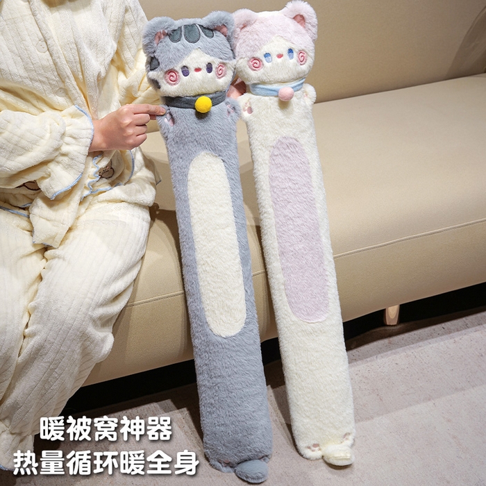 91家纺网 家纺一手货源 找家纺 仟亿莱 2025新款抱抱猫注水长条热水袋 注水灰猫 小号60cm