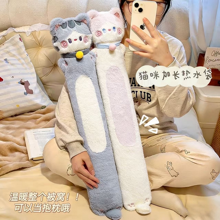 91家纺网 家纺一手货源 找家纺 仟亿莱 2025新款抱抱猫注水长条热水袋 注水奶咖猫 小号60cm