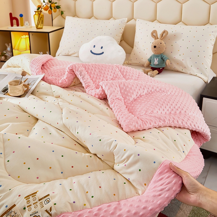 91家纺网 家纺一手货源 找家纺 蔻之羽 2026新款豆豆被夏被春秋被豆豆绒夏被空调被春秋被加厚冬被被子被芯彩虹波点