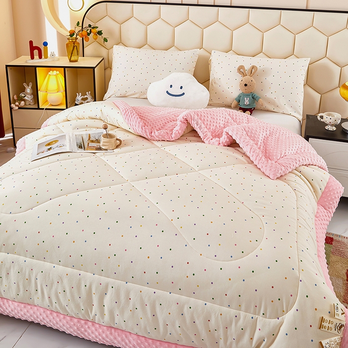 91家纺网 家纺一手货源 找家纺 蔻之羽 2026新款豆豆被夏被春秋被豆豆绒夏被空调被春秋被加厚冬被被子被芯彩虹波点