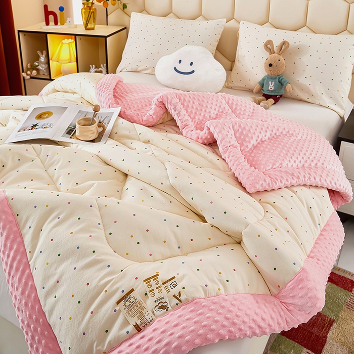 91家纺网 家纺一手货源 找家纺 蔻之羽 2026新款豆豆被夏被春秋被豆豆绒夏被空调被春秋被加厚冬被被子被芯彩虹波点