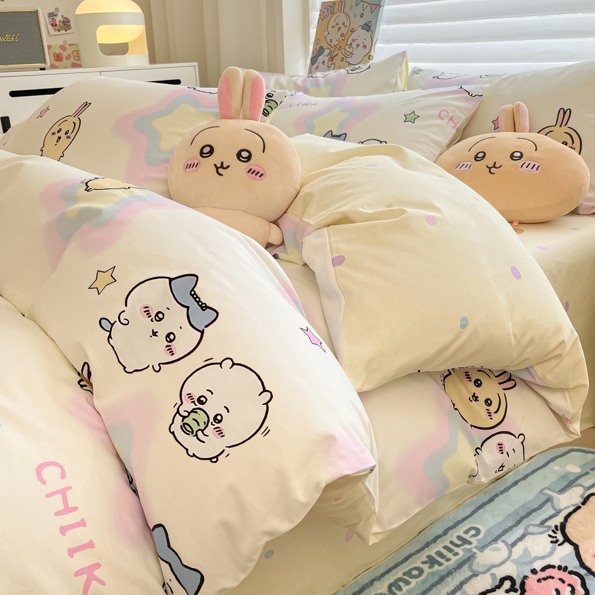 91家纺网 家纺一手货源 找家纺 暮思家居 2026新款正版授权吉伊卡哇全棉纯棉四件套 星星吉伊咔哇