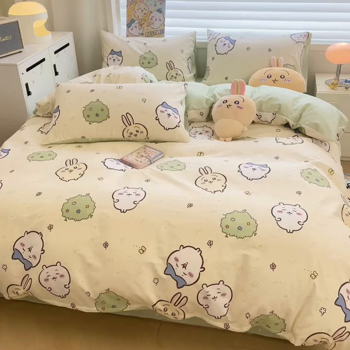 91家纺网 家纺一手货源 找家纺 暮思家居 2026新款正版授权吉伊卡哇全棉纯棉四件套 开心吉伊咔哇