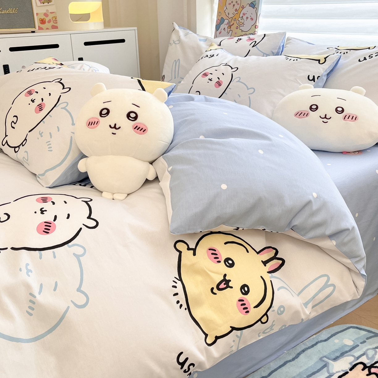 91家纺网 家纺一手货源 找家纺 暮思家居 2026新款正版授权吉伊卡哇全棉纯棉四件套 淘气吉伊卡哇