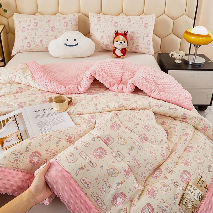 91家纺网 家纺一手货源 找家纺 蔻之羽 2026新款豆豆被夏被春秋被豆豆绒夏被空调被春秋被加厚冬被被子被芯KT-女孩