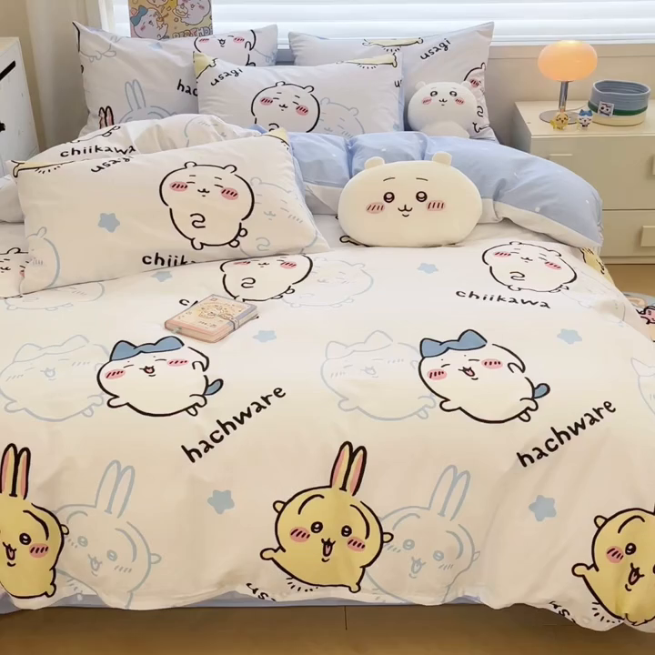 91家纺网 家纺一手货源 找家纺 暮思家居 2026新款正版授权吉伊卡哇全棉纯棉四件套 淘气吉伊卡哇