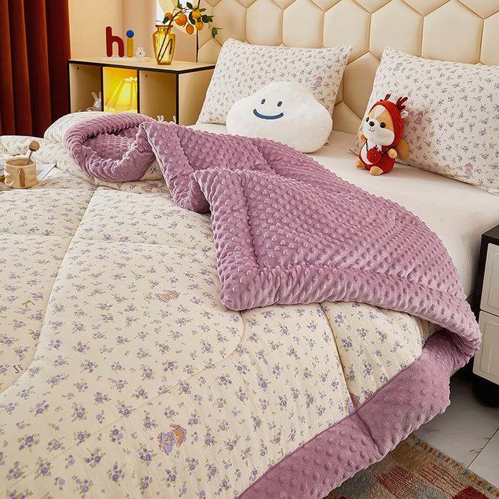 91家纺网 家纺一手货源 找家纺 蔻之羽 2026新款豆豆被夏被春秋被豆豆绒夏被空调被春秋被加厚冬被被子被芯花朵兔