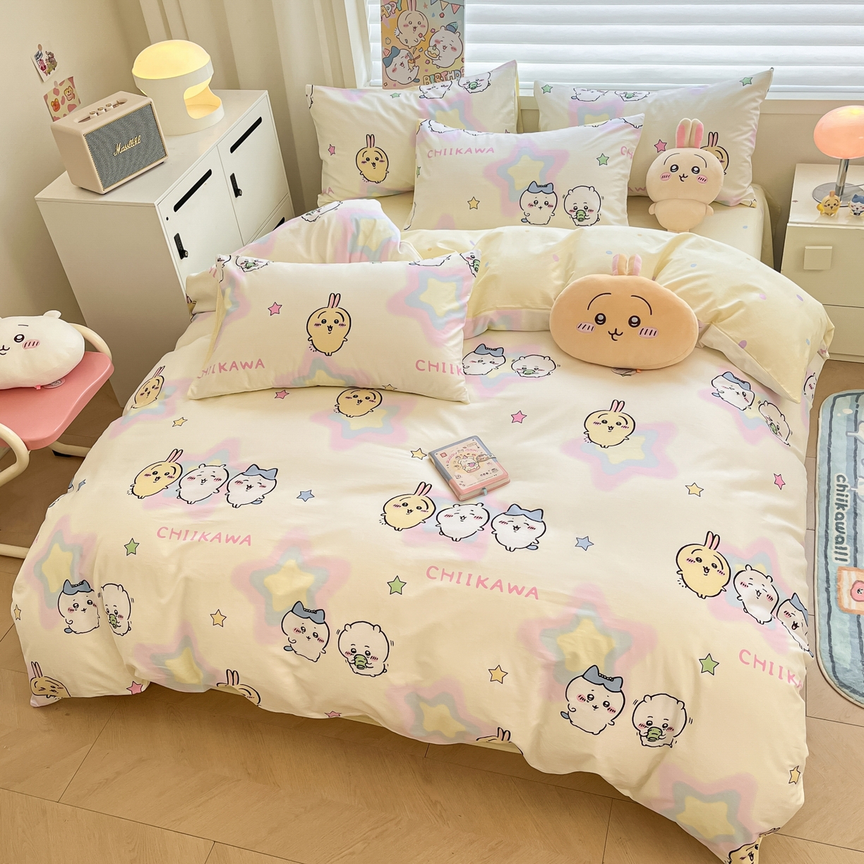 91家纺网 家纺一手货源 找家纺 暮思家居 2026新款正版授权吉伊卡哇全棉纯棉四件套 星星吉伊咔哇