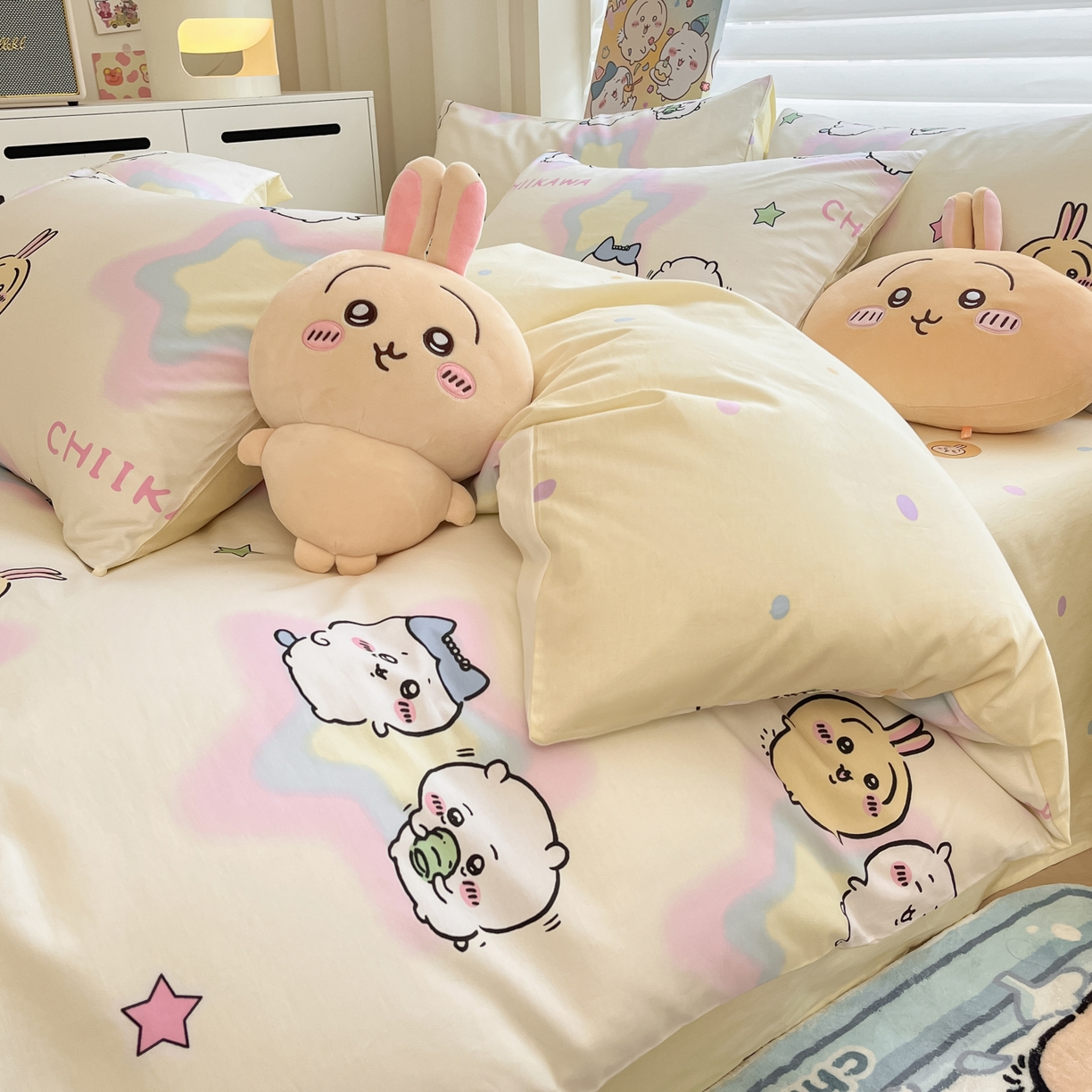 91家纺网 家纺一手货源 找家纺 暮思家居 2026新款正版授权吉伊卡哇全棉纯棉四件套 星星吉伊咔哇