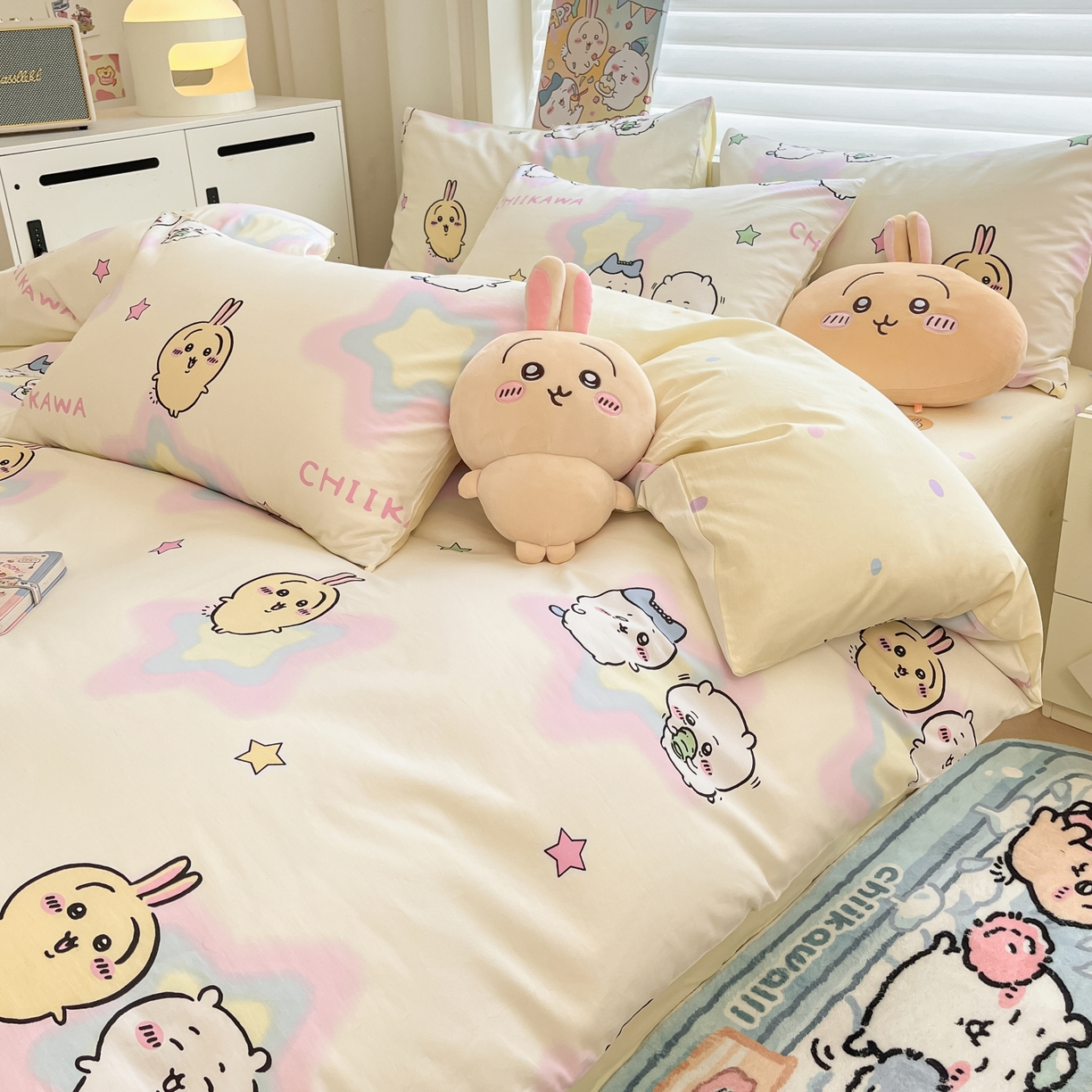 91家纺网 家纺一手货源 找家纺 暮思家居 2026新款正版授权吉伊卡哇全棉纯棉四件套 星星吉伊咔哇