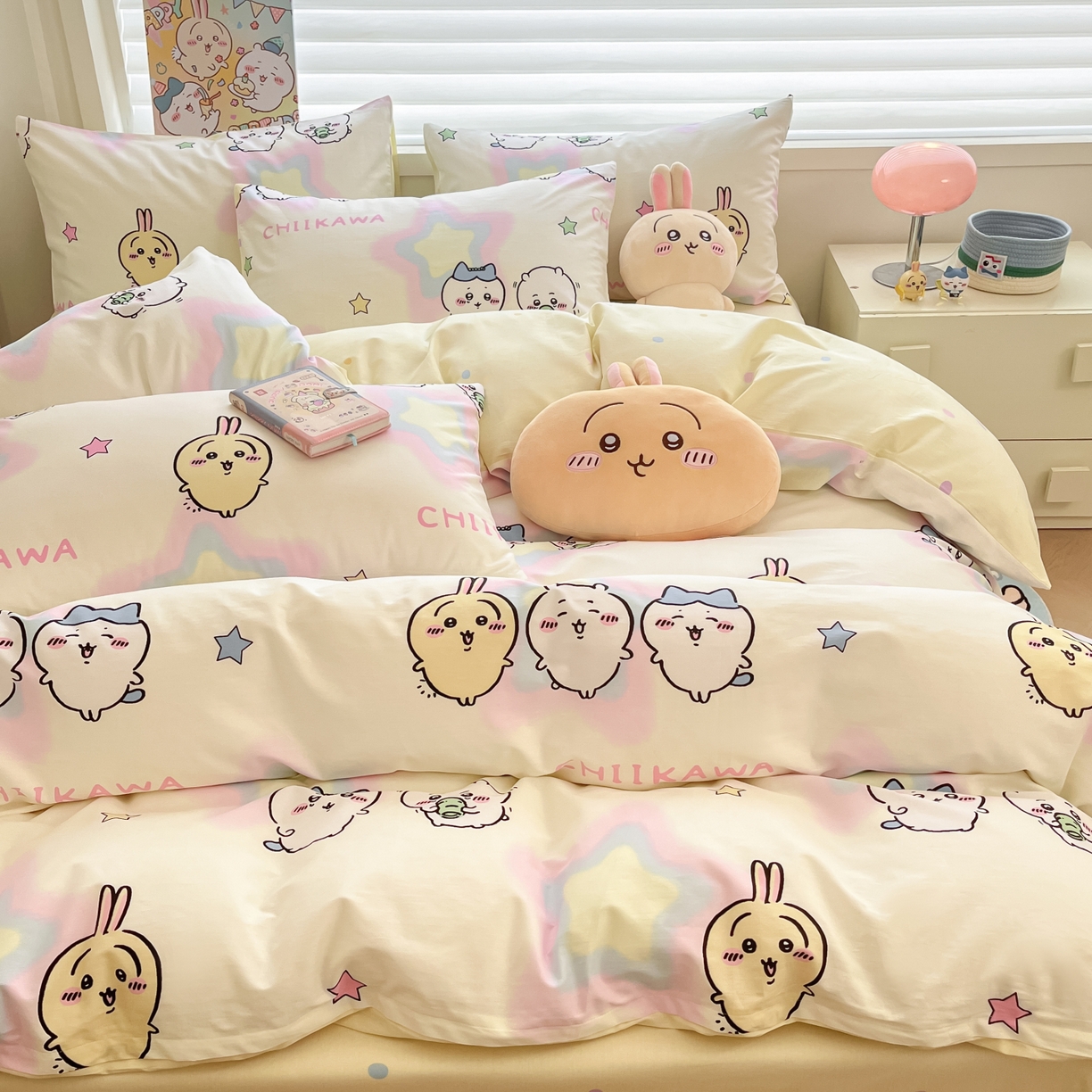 91家纺网 家纺一手货源 找家纺 暮思家居 2026新款正版授权吉伊卡哇全棉纯棉四件套 星星吉伊咔哇