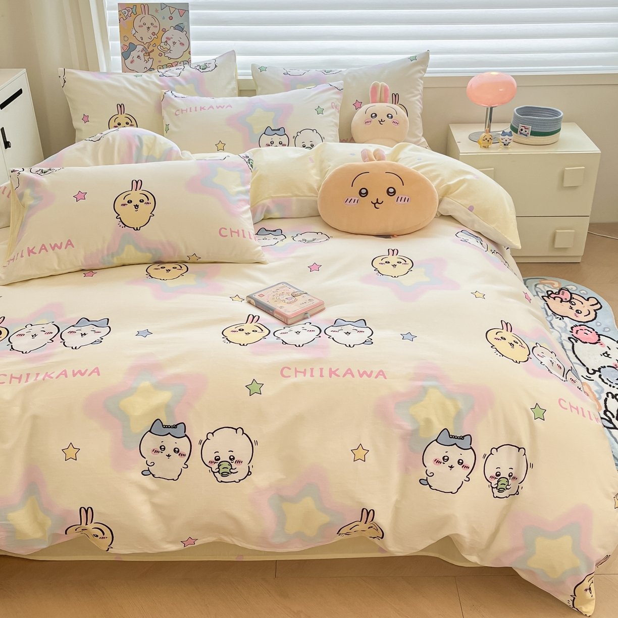 91家纺网 家纺一手货源 找家纺 暮思家居 2026新款正版授权吉伊卡哇全棉纯棉四件套 星星吉伊咔哇