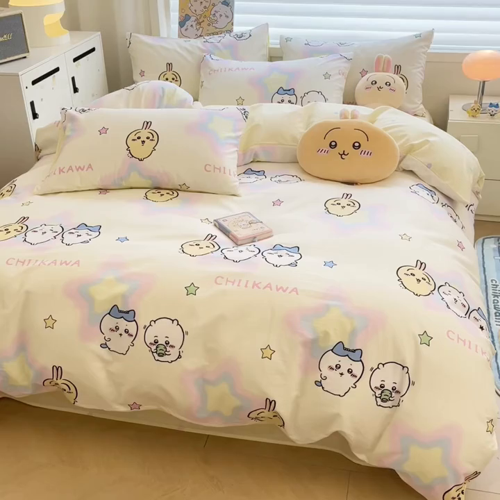 91家纺网 家纺一手货源 找家纺 暮思家居 2026新款正版授权吉伊卡哇全棉纯棉四件套 星星吉伊咔哇