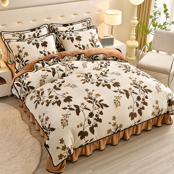 91家纺网 家纺一手货源 找家纺 佳一 2025新款高克重8-9斤 印花牛奶绒四件套 蔓颜