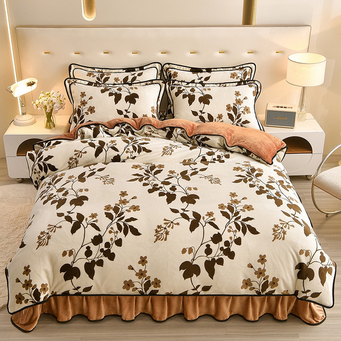 91家纺网 家纺一手货源 找家纺 佳一 2025新款高克重8-9斤 印花牛奶绒四件套 蔓颜