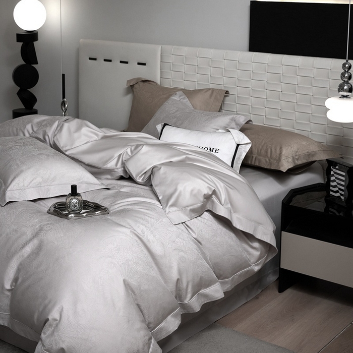 91家纺网 家纺一手货源 找家纺 淳绵家居 2025新款50*50S长绒棉提花A类纯棉四件套-洛奇 洛奇高级灰