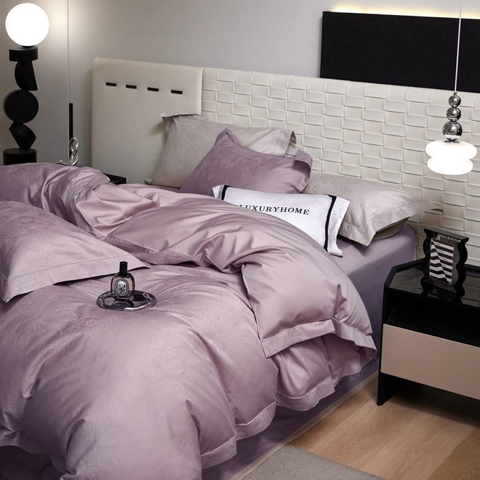 91家纺网 家纺一手货源 找家纺 淳绵家居 2025新款50*50S长绒棉提花A类纯棉四件套-洛奇 洛奇莫奈紫