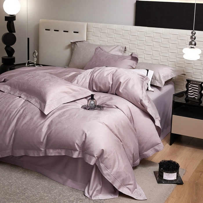 91家纺网 家纺一手货源 找家纺 淳绵家居 2025新款50*50S长绒棉提花A类纯棉四件套-洛奇 洛奇莫奈紫