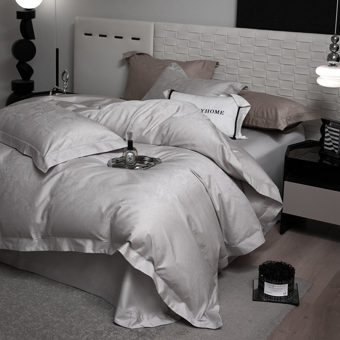 91家纺网 家纺一手货源 找家纺 淳绵家居 2025新款50*50S长绒棉提花A类纯棉四件套-洛奇 洛奇高级灰