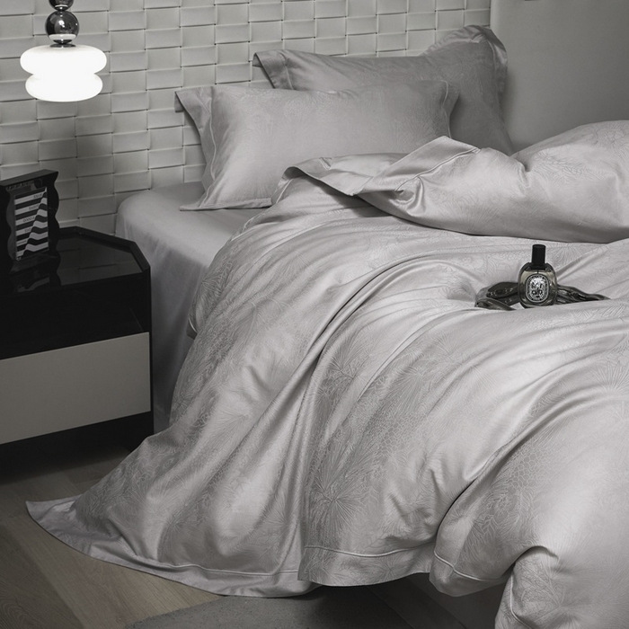 91家纺网 家纺一手货源 找家纺 淳绵家居 2025新款50*50S长绒棉提花A类纯棉四件套-洛奇 洛奇高级灰