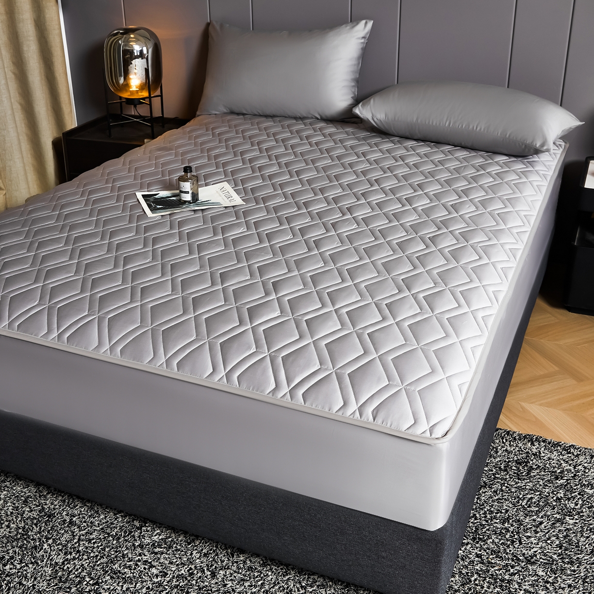 91家纺网 家纺一手货源 找家纺 卡诗兰 2026新款60s全棉长绒棉纯色夹棉抗菌绗缝床笠系列单床笠床笠三件套 雅士灰