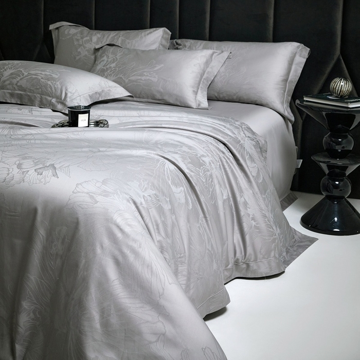 91家纺网 家纺一手货源 找家纺 淳绵家居 2025新款50*50S长绒棉提花A类纯棉四件套-欧若拉 欧若拉-高级灰