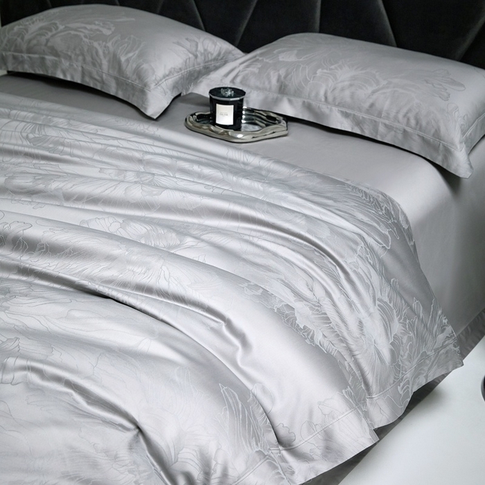 91家纺网 家纺一手货源 找家纺 淳绵家居 2025新款50*50S长绒棉提花A类纯棉四件套-欧若拉 欧若拉-高级灰