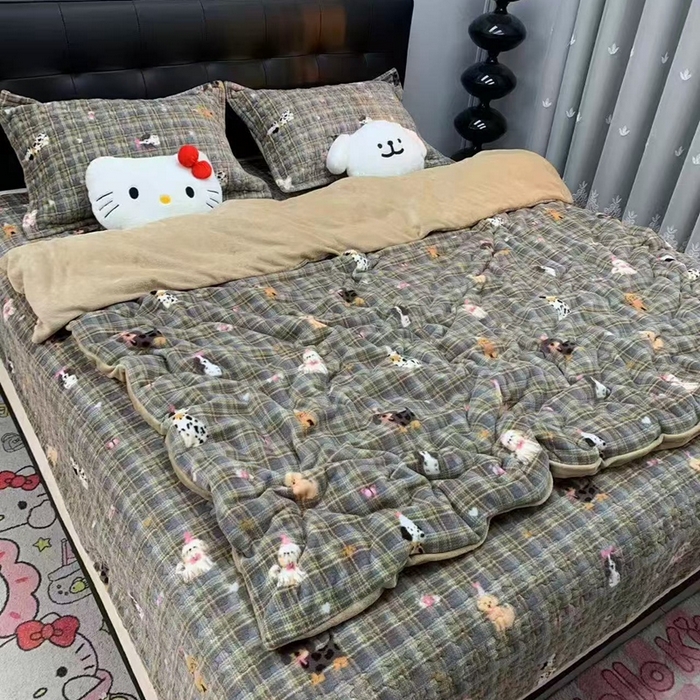 91家纺网 家纺一手货源 找家纺 （总）添越家纺 2025新款简约款牛奶绒床盖四件套