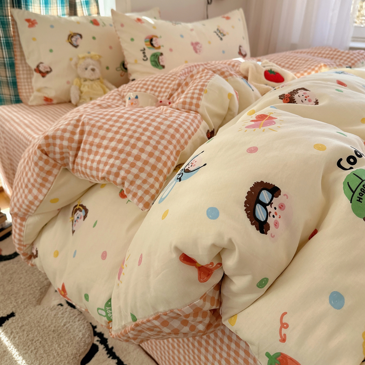 91家纺网 家纺一手货源 找家纺 （总）瑞莱 2026春季新款全棉纯棉印花小清新萌趣系列四件套