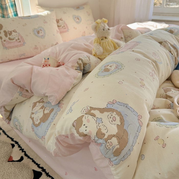 91家纺网 家纺一手货源 找家纺 （总）瑞莱 2026春季新款全棉纯棉印花小清新萌趣系列四件套