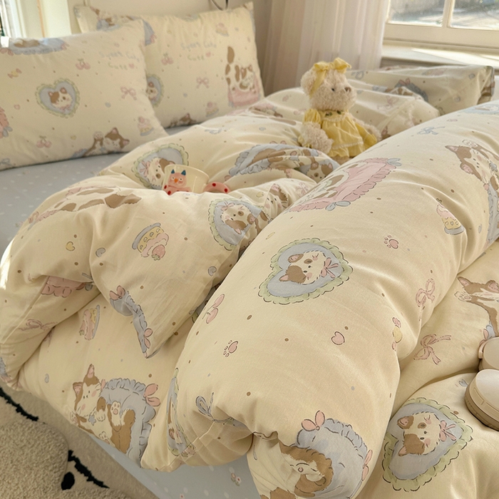 瑞莱 2026春季新款全棉纯棉印花小清新萌趣系列四件套 小懒猫