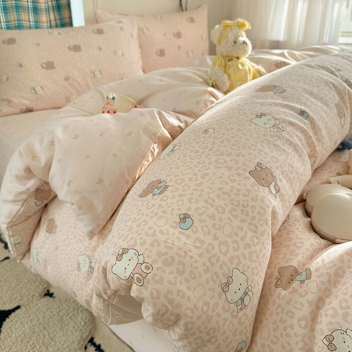 瑞莱 2026春季新款全棉纯棉印花小清新萌趣系列四件套 KT猫