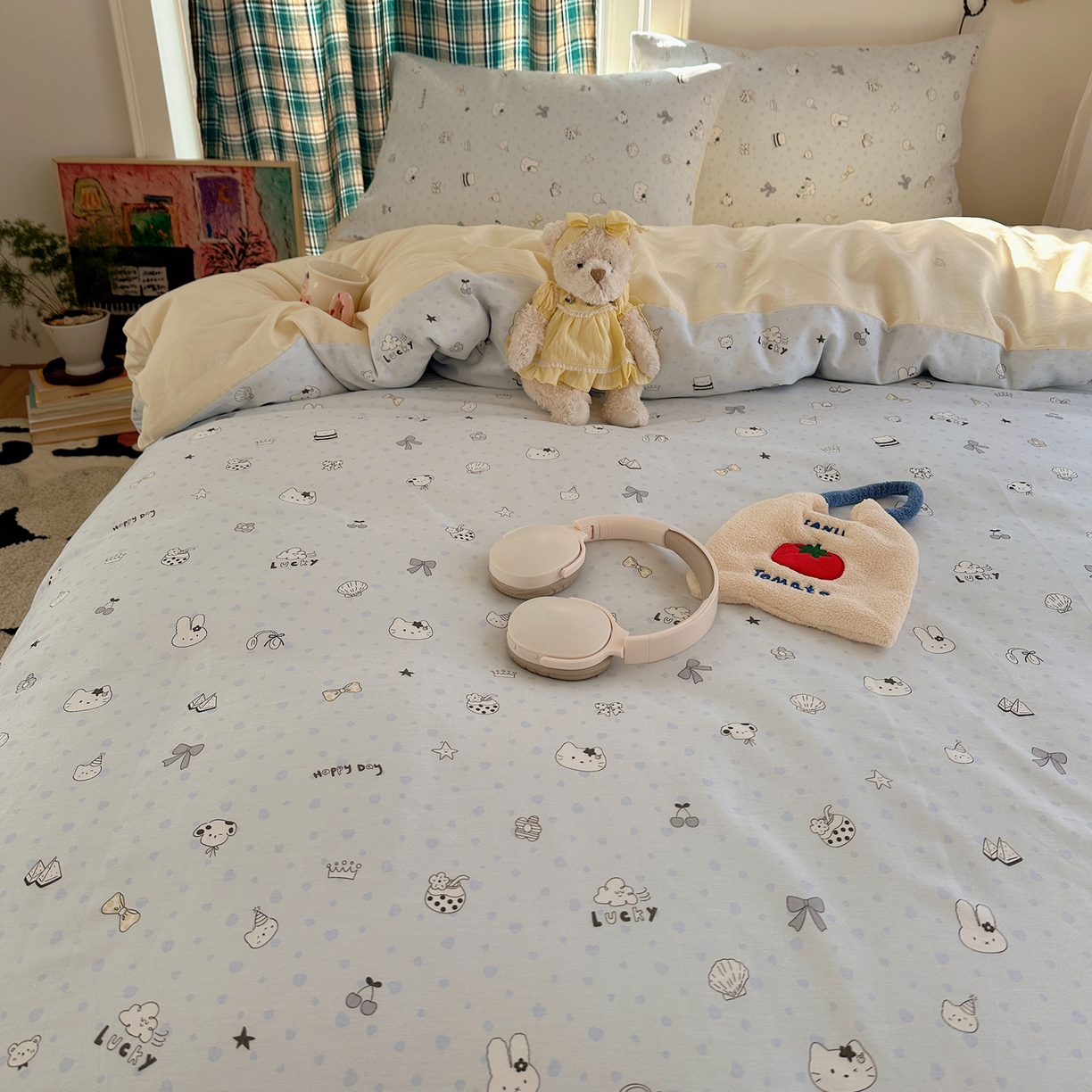 91家纺网 家纺一手货源 找家纺 瑞莱 2026春季新款全棉纯棉印花小清新萌趣系列四件套 路灯影院