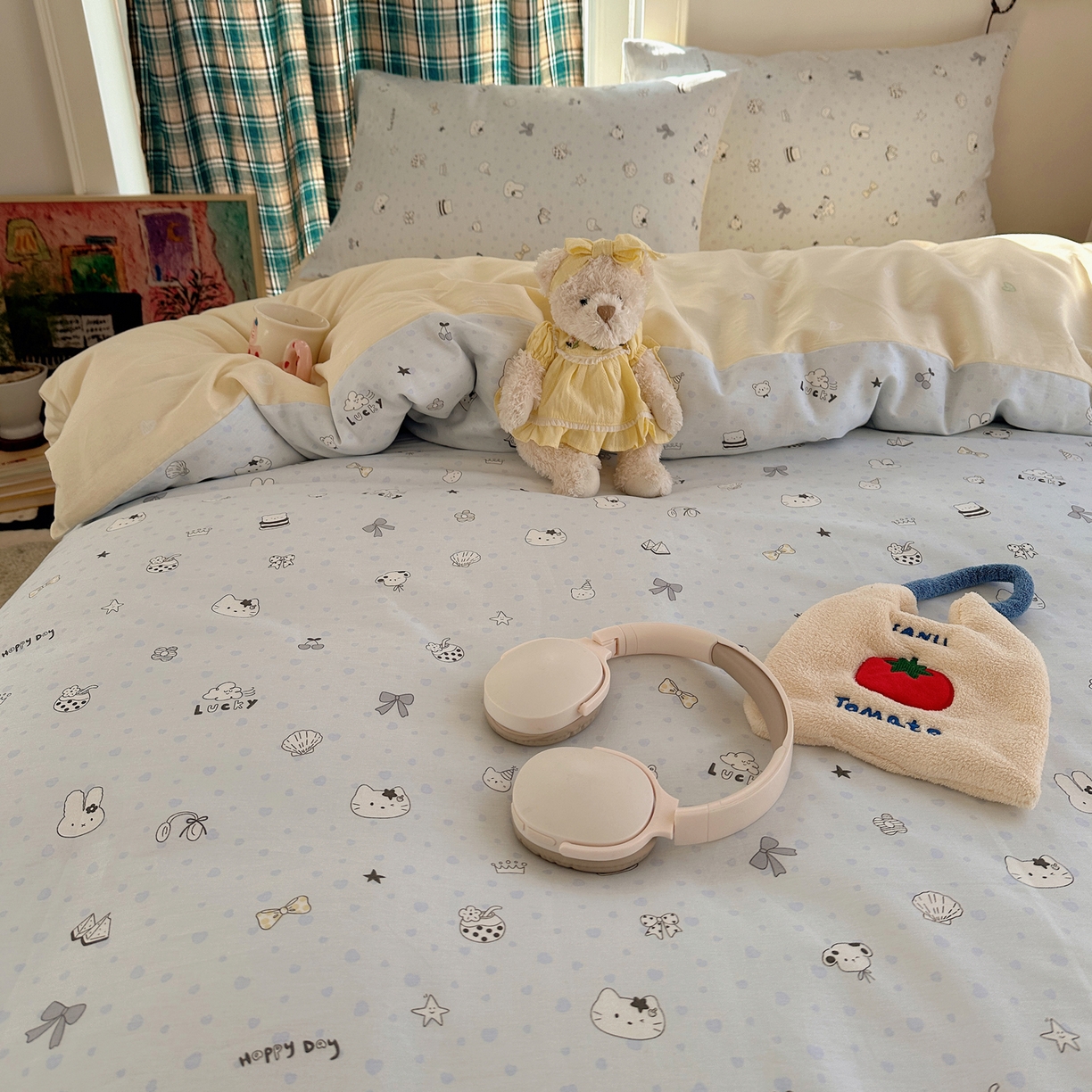 91家纺网 家纺一手货源 找家纺 瑞莱 2026春季新款全棉纯棉印花小清新萌趣系列四件套 路灯影院