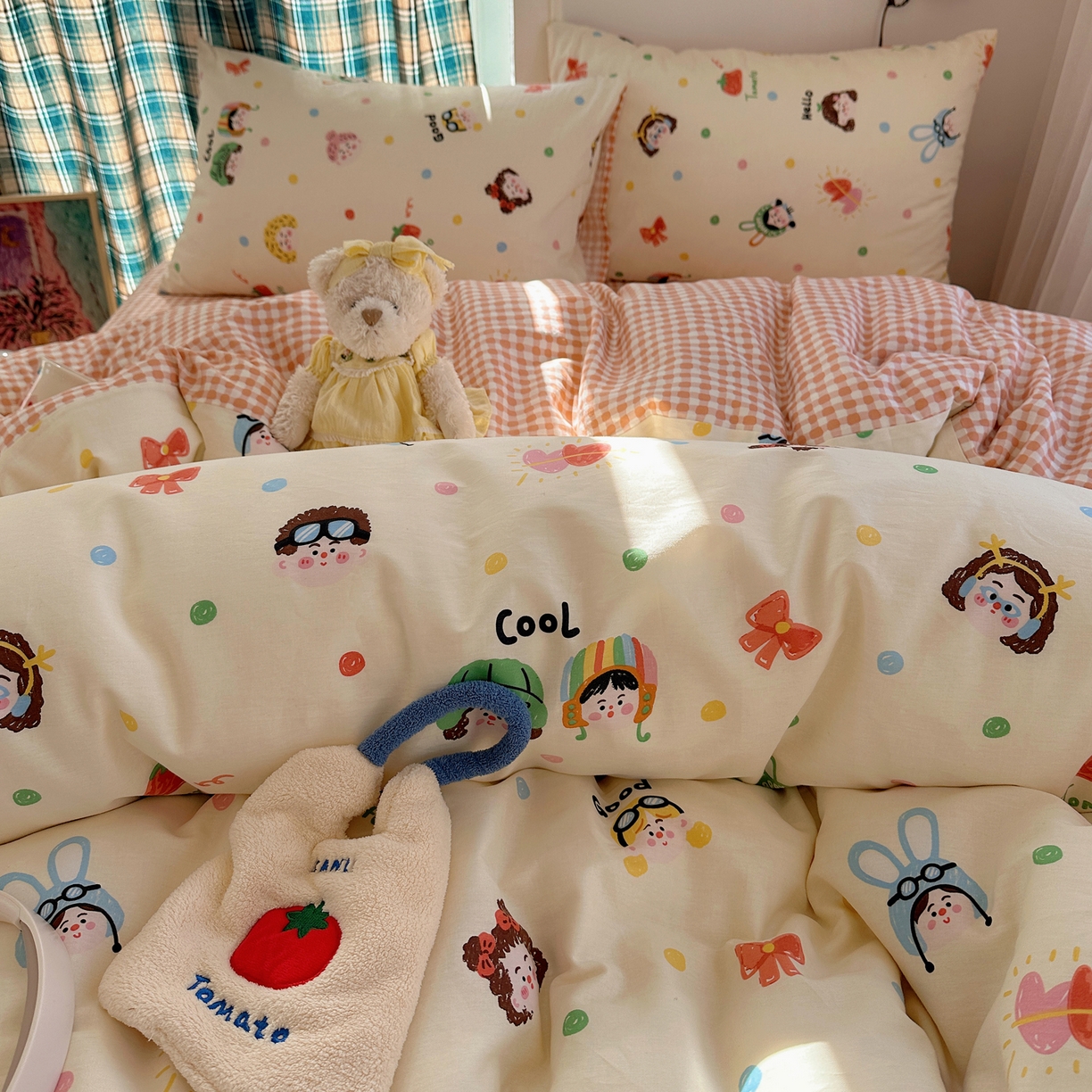 91家纺网 家纺一手货源 找家纺 瑞莱 2026春季新款全棉纯棉印花小清新萌趣系列四件套 趣味涂鸦