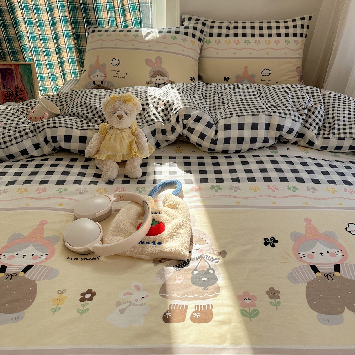 91家纺网 家纺一手货源 找家纺 瑞莱 2026春季新款全棉纯棉印花小清新萌趣系列四件套 甜梦日记