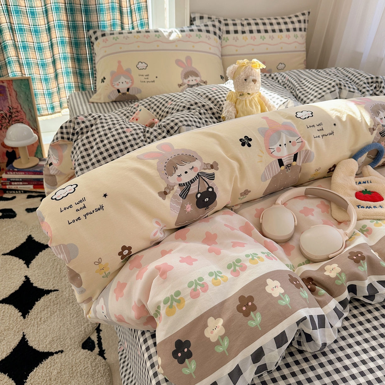 91家纺网 家纺一手货源 找家纺 瑞莱 2026春季新款全棉纯棉印花小清新萌趣系列四件套 甜梦日记