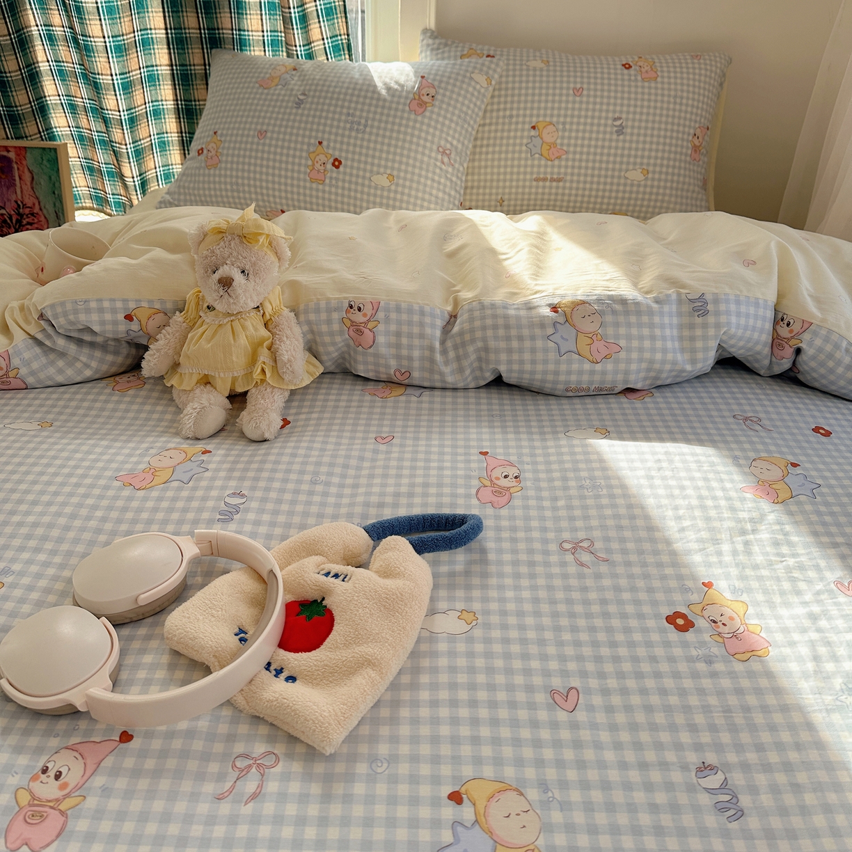 91家纺网 家纺一手货源 找家纺 瑞莱 2026春季新款全棉纯棉印花小清新萌趣系列四件套 甜梦小精灵