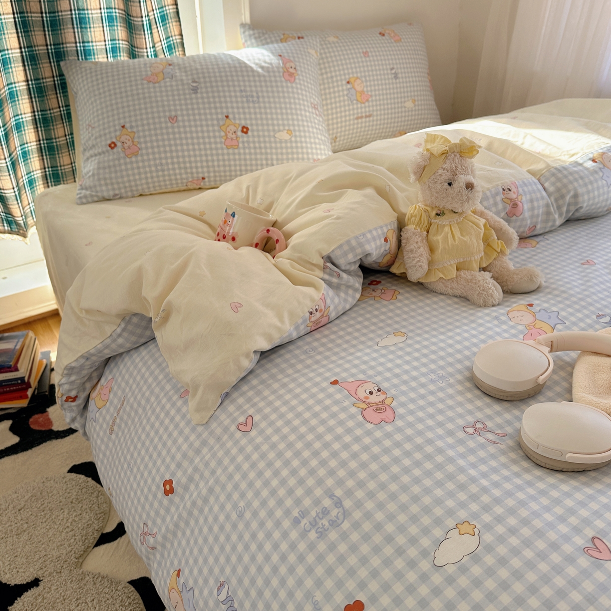 91家纺网 家纺一手货源 找家纺 瑞莱 2026春季新款全棉纯棉印花小清新萌趣系列四件套 甜梦小精灵