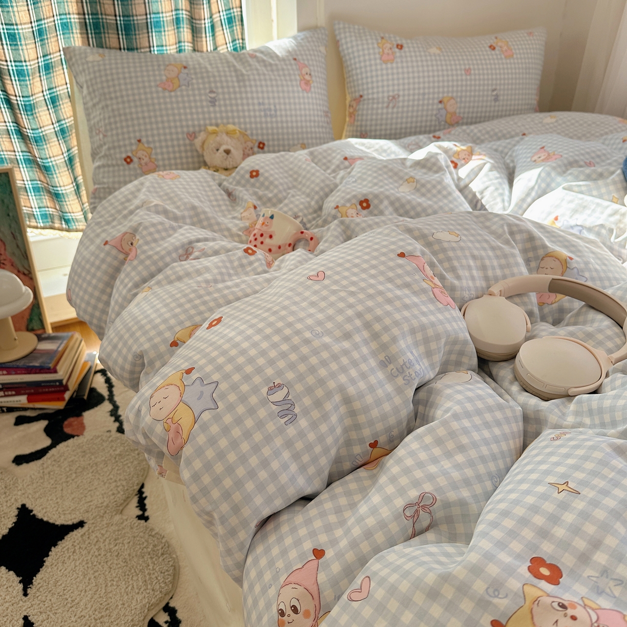 91家纺网 家纺一手货源 找家纺 瑞莱 2026春季新款全棉纯棉印花小清新萌趣系列四件套 甜梦小精灵