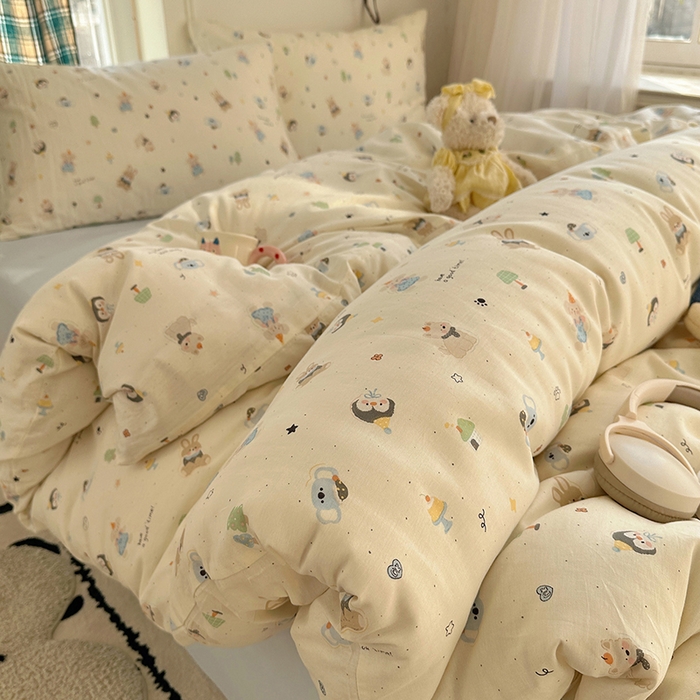 瑞莱 2026春季新款全棉纯棉印花小清新萌趣系列四件套 小镇漫游记