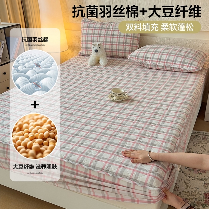佳笠家居 2025新款A类全棉色织水洗棉大豆棉夹棉床笠-半糖系列 半糖-灰粉