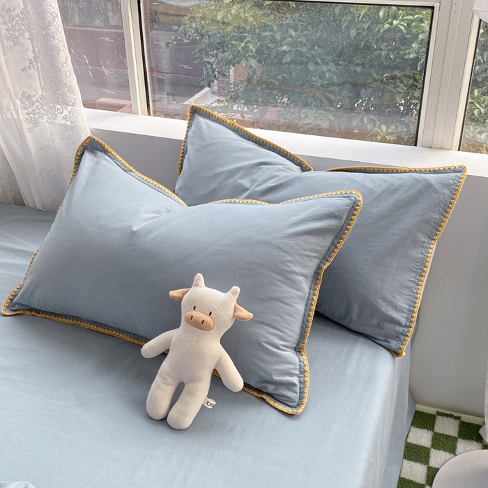 91家纺网 家纺一手货源 找家纺 （总）泽西家纺+V17798841158发大图 2026新款无印风三角纯棉水洗棉全棉纯棉贝壳绣枕套单品枕套枕套单件