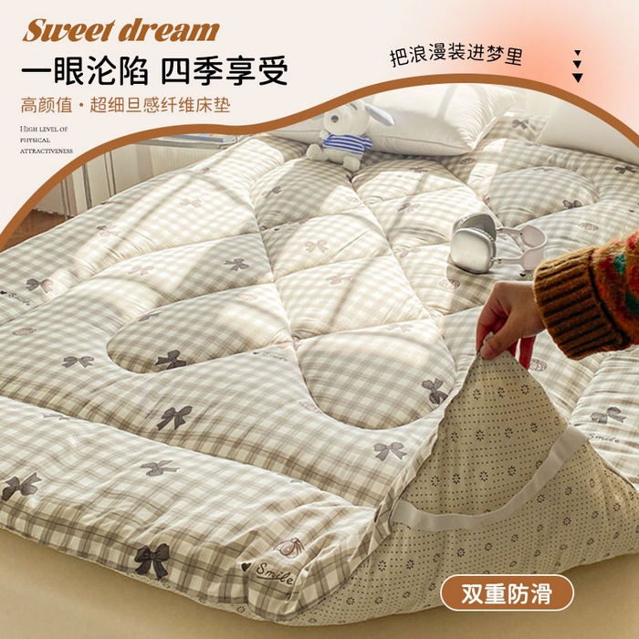 缦卡琳家纺 2025新款水洗棉纤维羽丝棉床垫 蝴蝶结