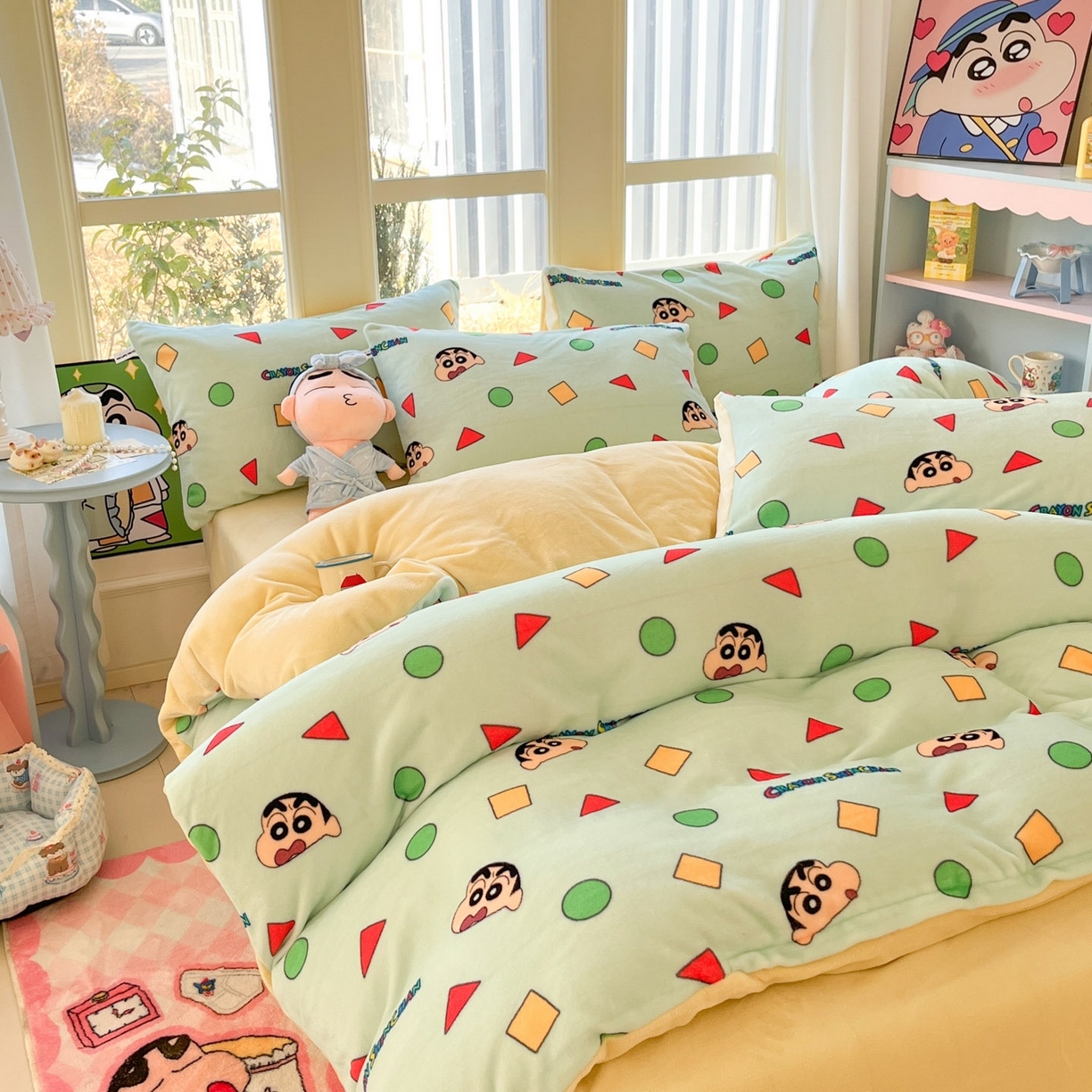91家纺网 家纺一手货源 找家纺 （总）桃子家居 2026新款A类蜡笔小新正版授权卡通加厚高克重牛奶绒系列四件套