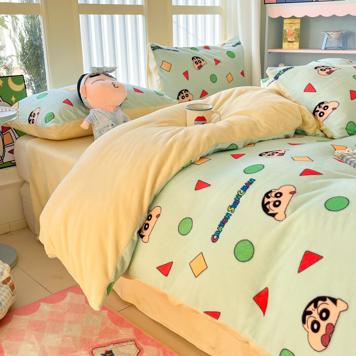 91家纺网 家纺一手货源 找家纺 （总）桃子家居 2026新款A类蜡笔小新正版授权卡通加厚高克重牛奶绒系列四件套