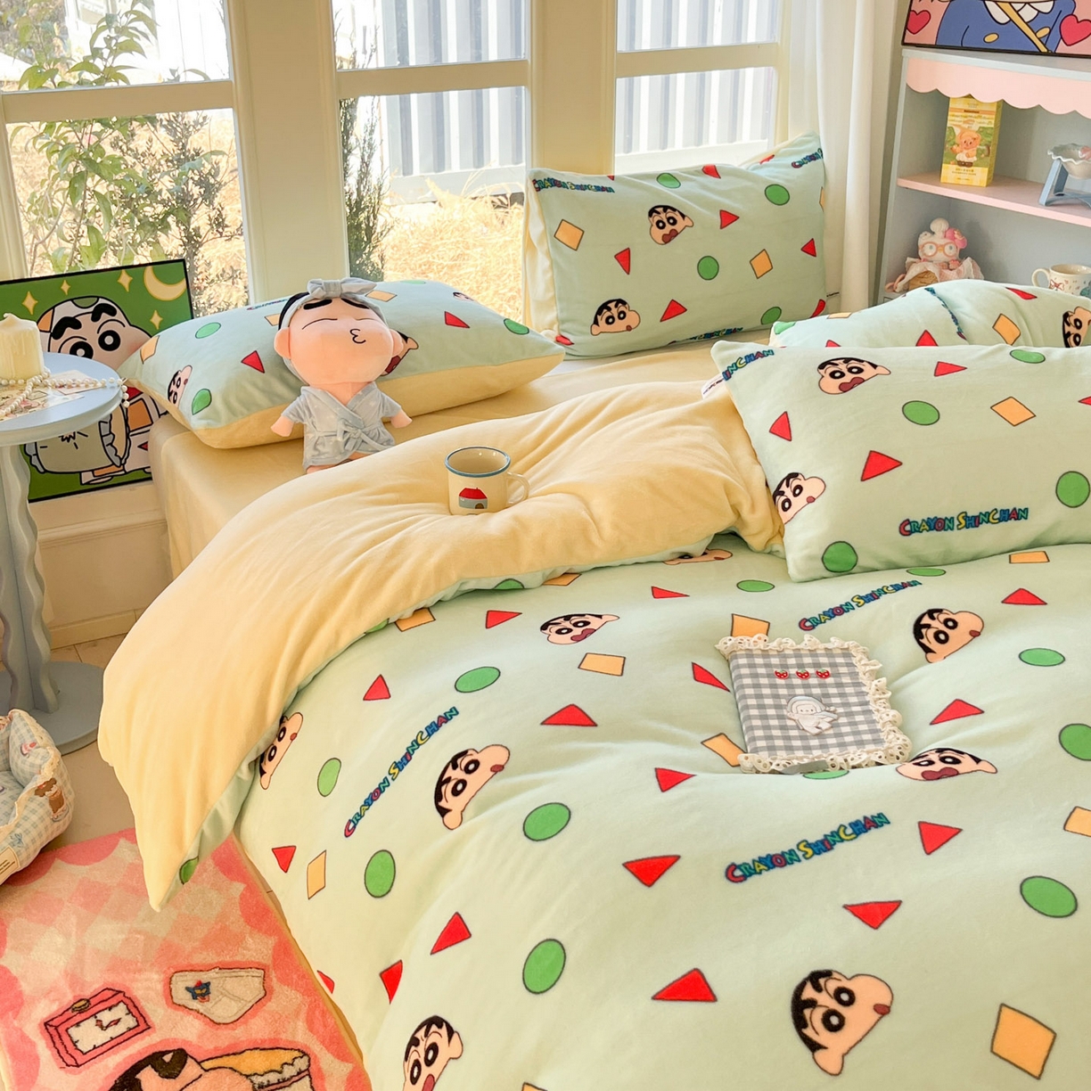 91家纺网 家纺一手货源 找家纺 （总）桃子家居 2026新款A类蜡笔小新正版授权卡通加厚高克重牛奶绒系列四件套