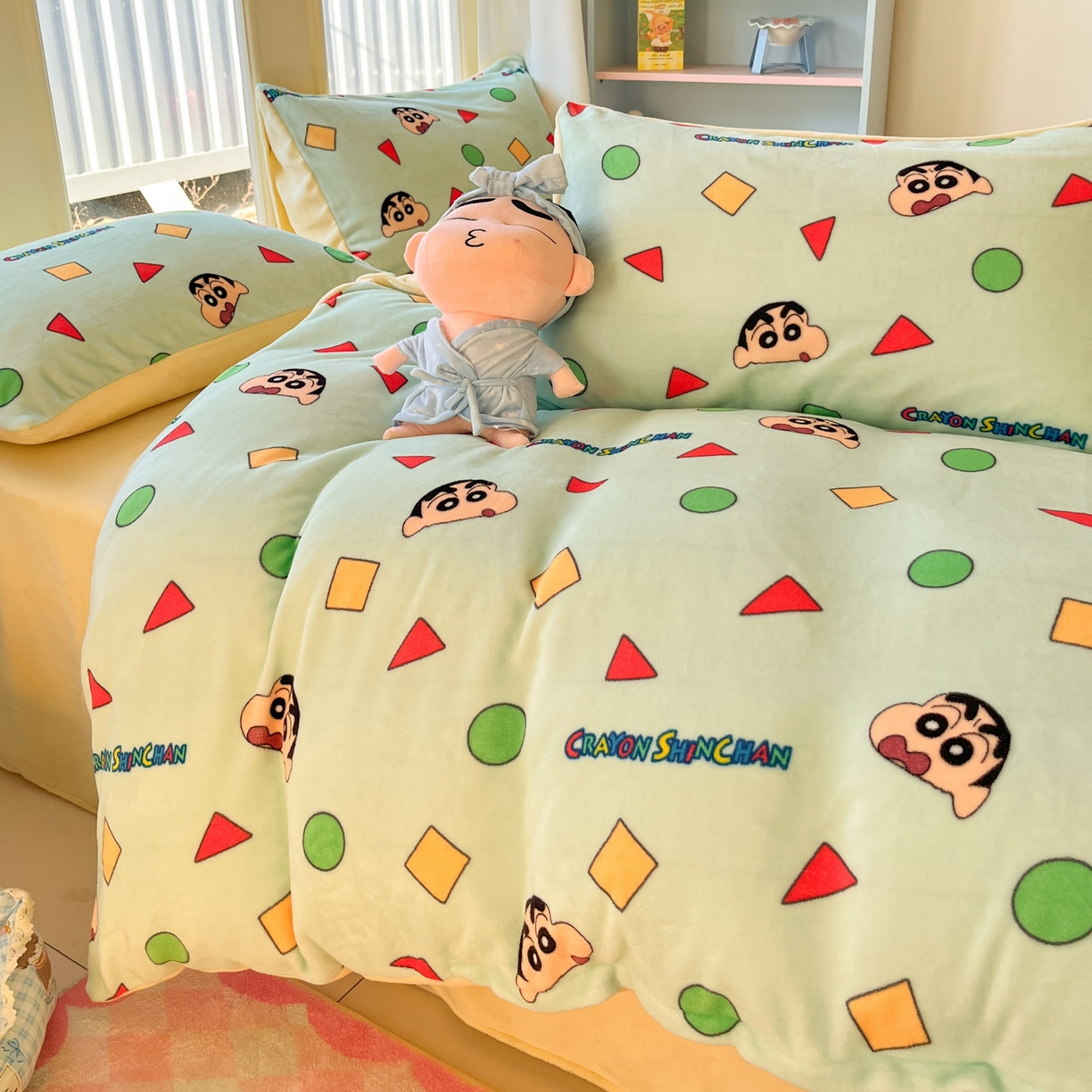 91家纺网 家纺一手货源 找家纺 （总）桃子家居 2026新款A类蜡笔小新正版授权卡通加厚高克重牛奶绒系列四件套