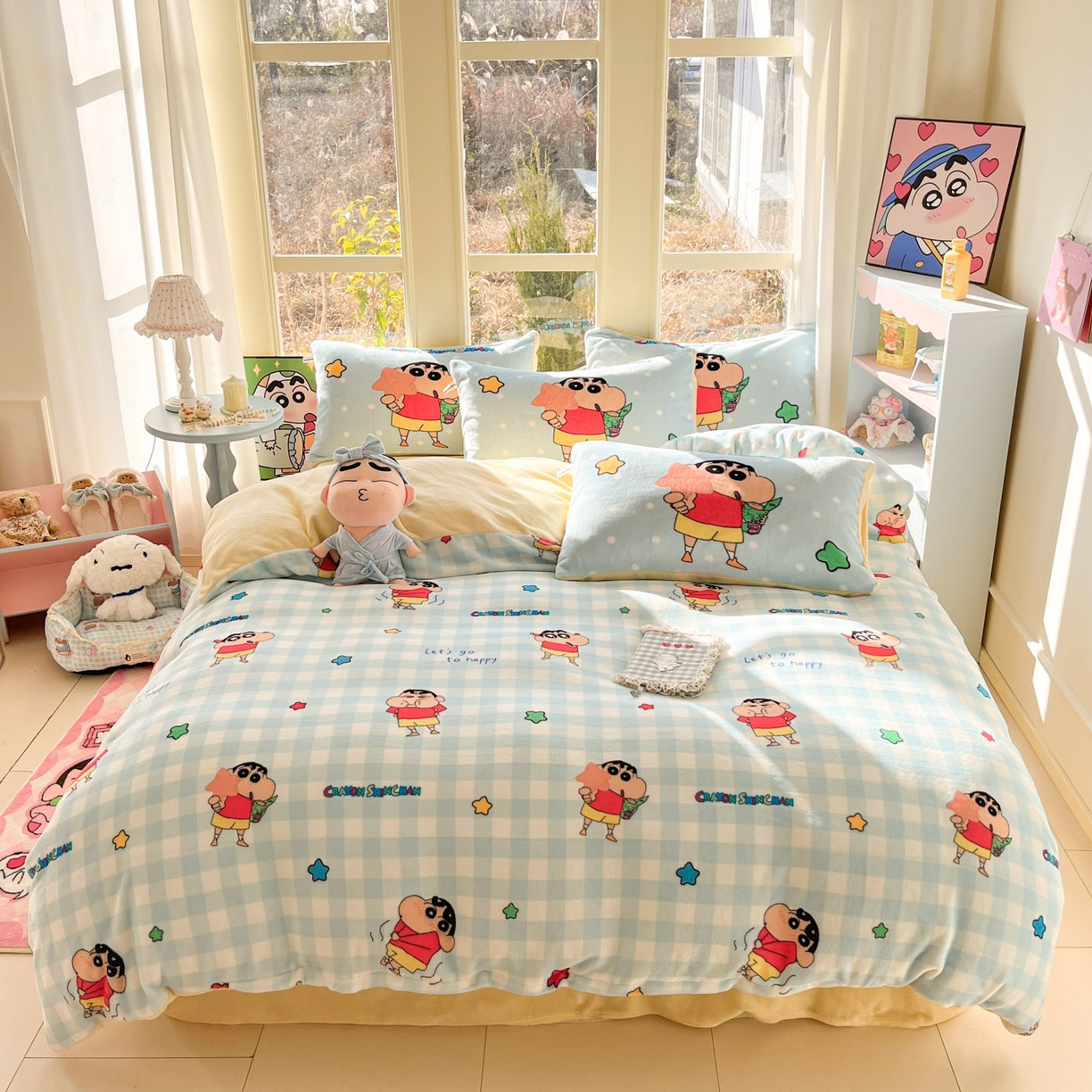 91家纺网 家纺一手货源 找家纺 （总）桃子家居 2026新款A类蜡笔小新正版授权卡通加厚高克重牛奶绒系列四件套