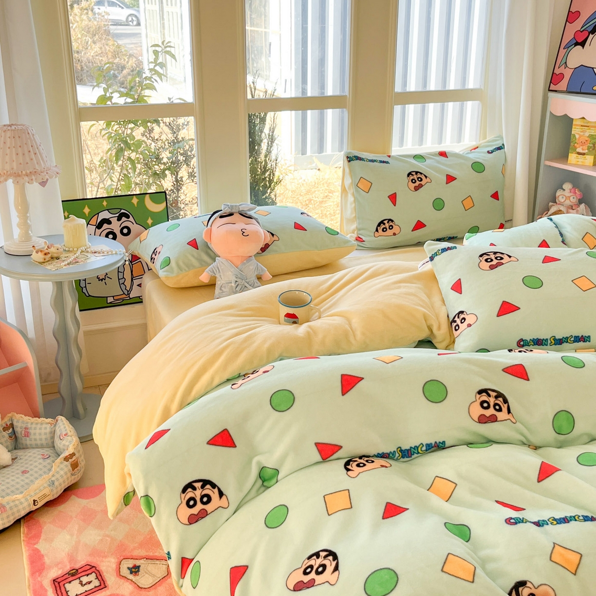 91家纺网 家纺一手货源 找家纺 桃子家居 2026新款A类蜡笔小新正版授权卡通加厚高克重牛奶绒系列四件套 绒-欢乐小新
